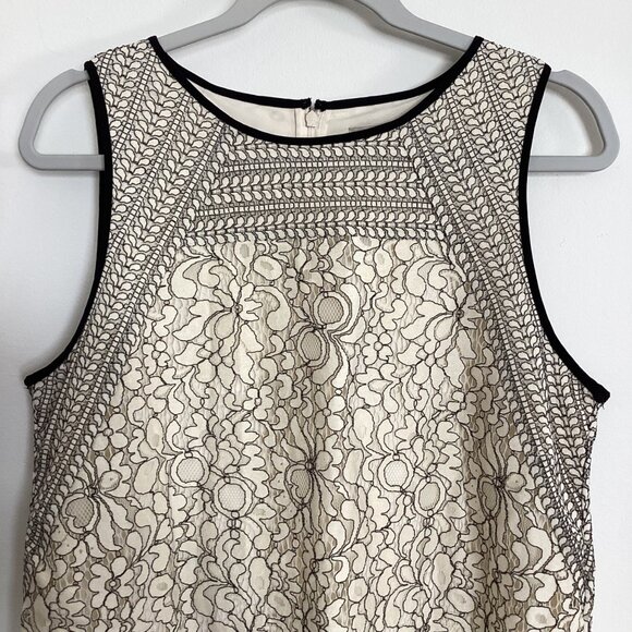 NWT Loft Ivory Cream and Black Lace Overlay Shift Dress Size 12 - Picture 2 of 7